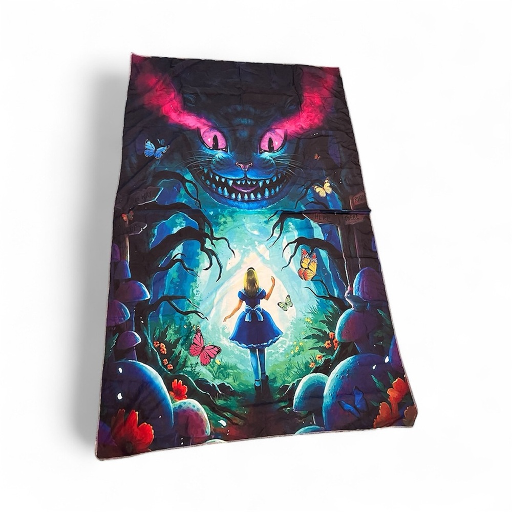 Large Alice and Wonderland Tapestry Wall Art Black Light Glow Disney